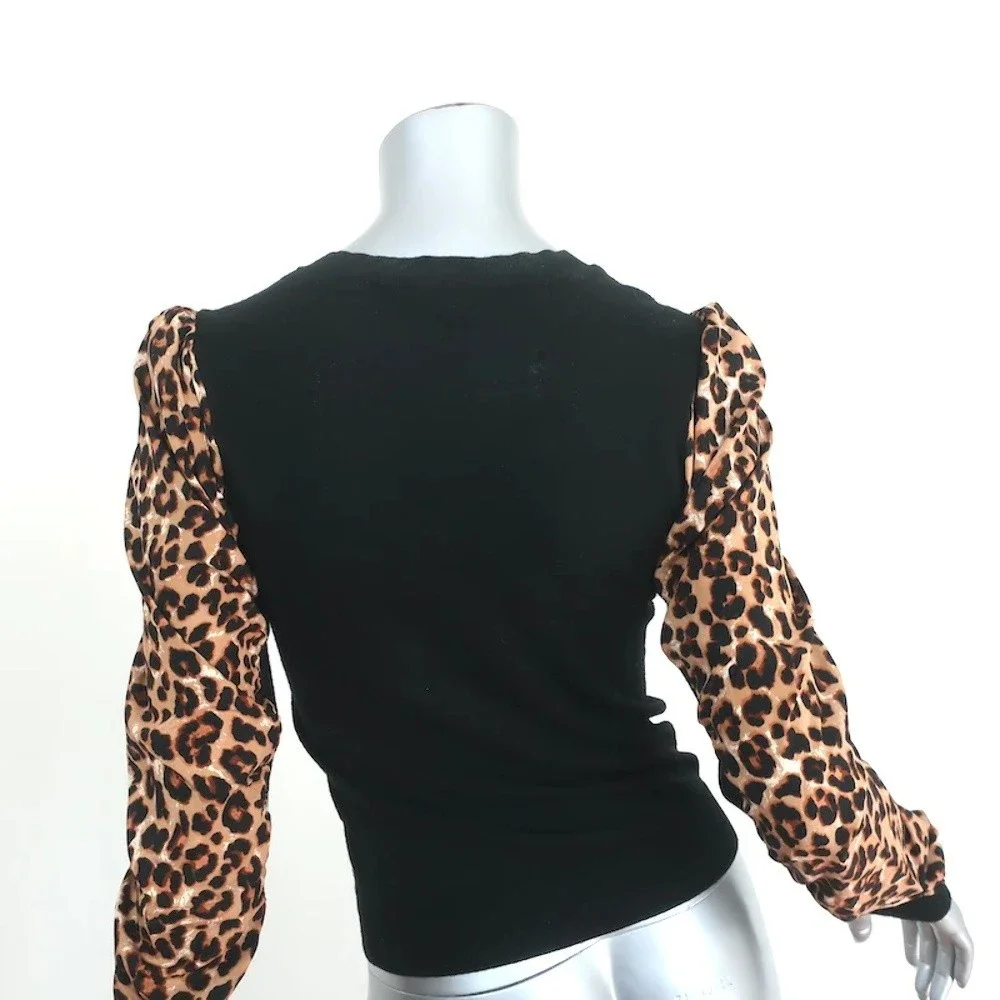Veronica Beard Adler Mixed Media Sweater Black/Leopard Size Extra Small - Picture 4 of 7